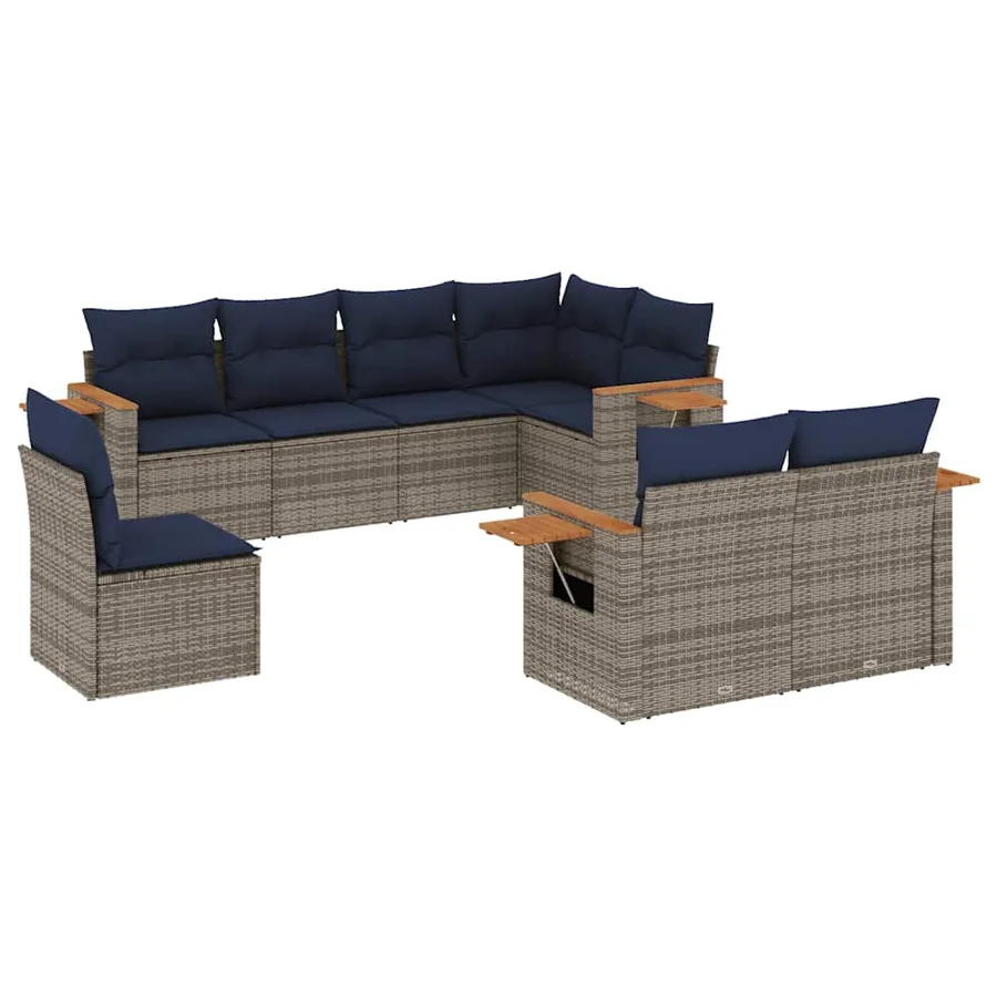 Salon de jardin 8 pcs avec coussins gris résine tressée - 2