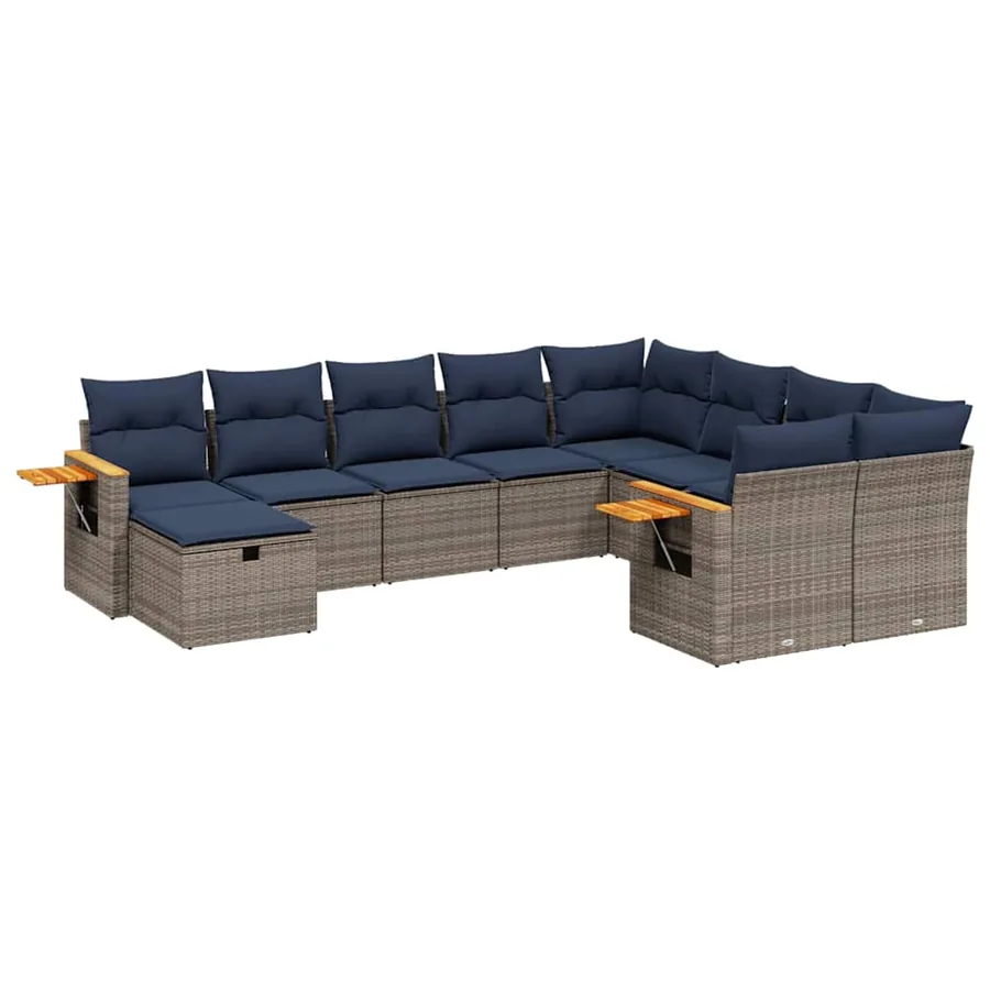 Salon de jardin 10 pcs avec coussins gris résine tressée - 2