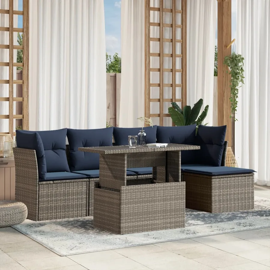 Ensemble de canapé de jardin 6 pcs avec coussins gris résine tressée