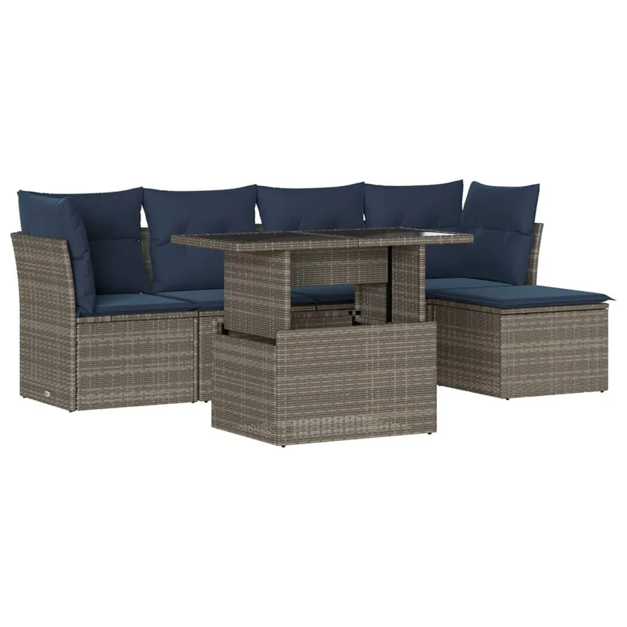 Ensemble de canapé de jardin 6 pcs avec coussins gris résine tressée - 2