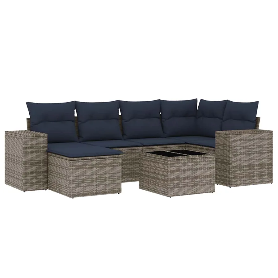 Ensemble de canapé de jardin 7 pcs avec coussins gris résine tressée - 2