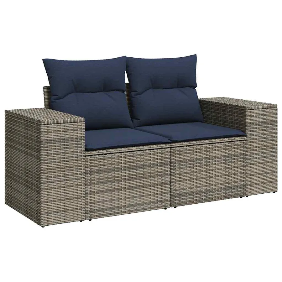 Ensemble de canapé de jardin 7 pcs avec coussins gris résine tressée - 3