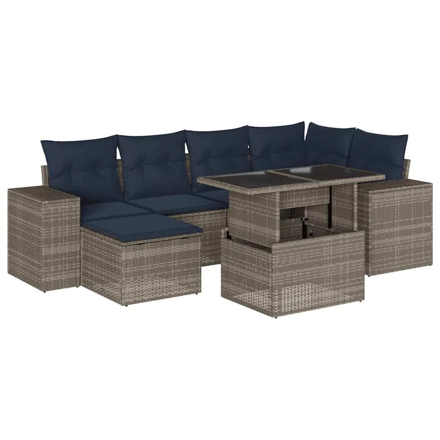 Ensemble de canapé de jardin 7 pcs avec coussins gris résine tressée - 2