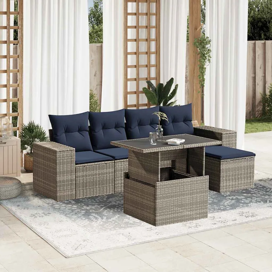 Ensemble de canapé de jardin 6 pcs avec coussins gris résine tressée