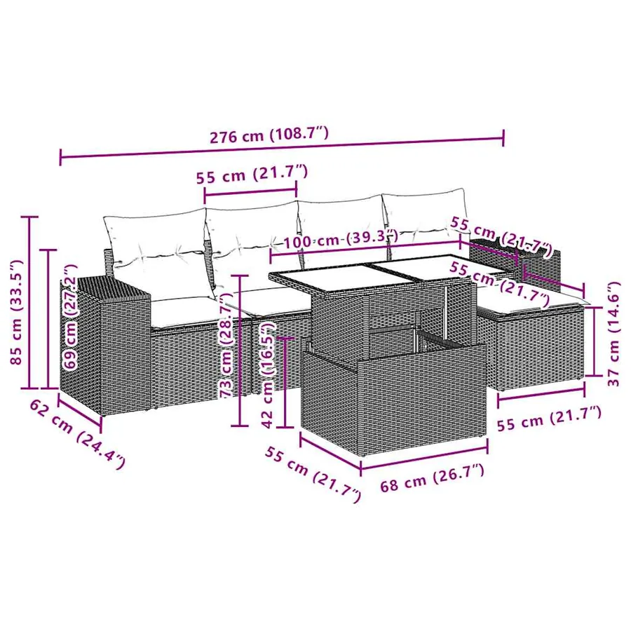 Ensemble de canapé de jardin 6 pcs avec coussins gris résine tressée - 10
