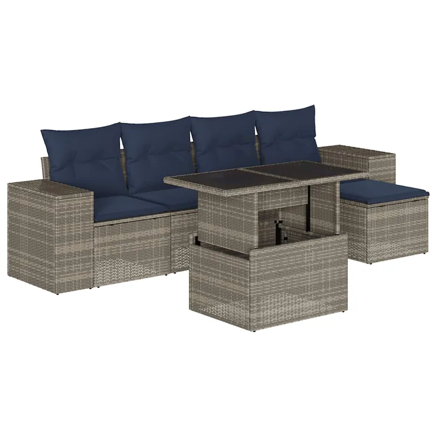 Ensemble de canapé de jardin 6 pcs avec coussins gris résine tressée - 2