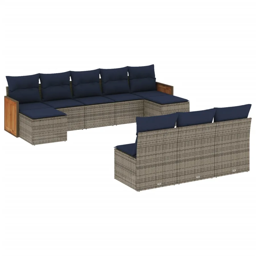 Ensemble de canapé de jardin 10 pcs avec coussins gris résine tressée - 2