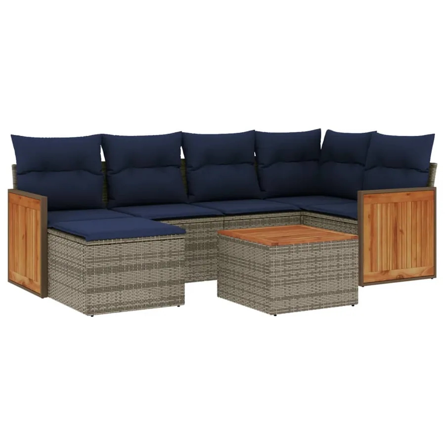 Ensemble de canapé de jardin 7 pcs avec coussins gris résine tressée - 2