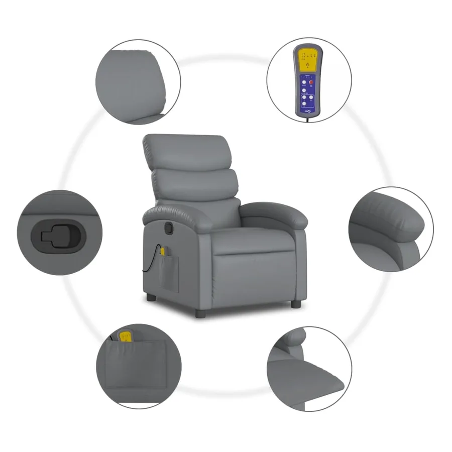 Fauteuil de massage inclinable gris similicuir - 8