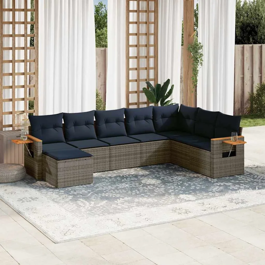 Salon de jardin 8 pcs avec coussins gris résine tressée