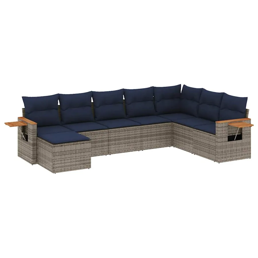 Salon de jardin 8 pcs avec coussins gris résine tressée - 2