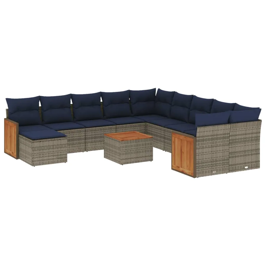 Ensemble de canapé de jardin 12 pcs avec coussins gris résine tressée - 2