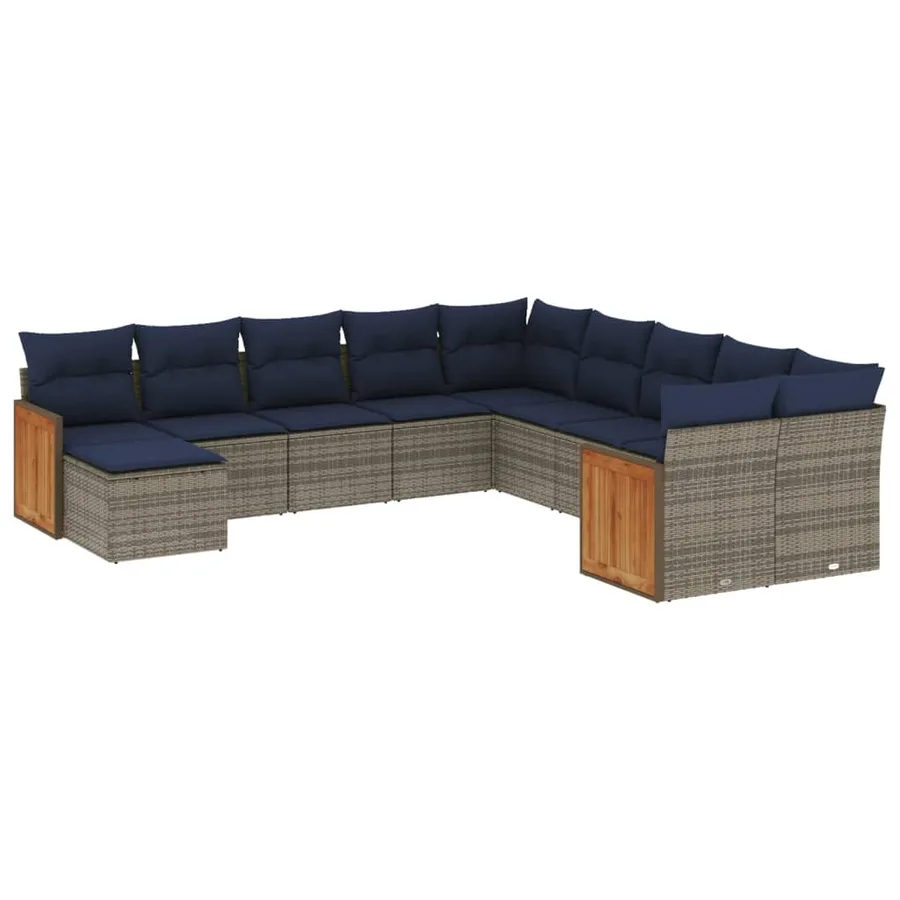 Ensemble de canapé de jardin 11 pcs avec coussins gris résine tressée - 2