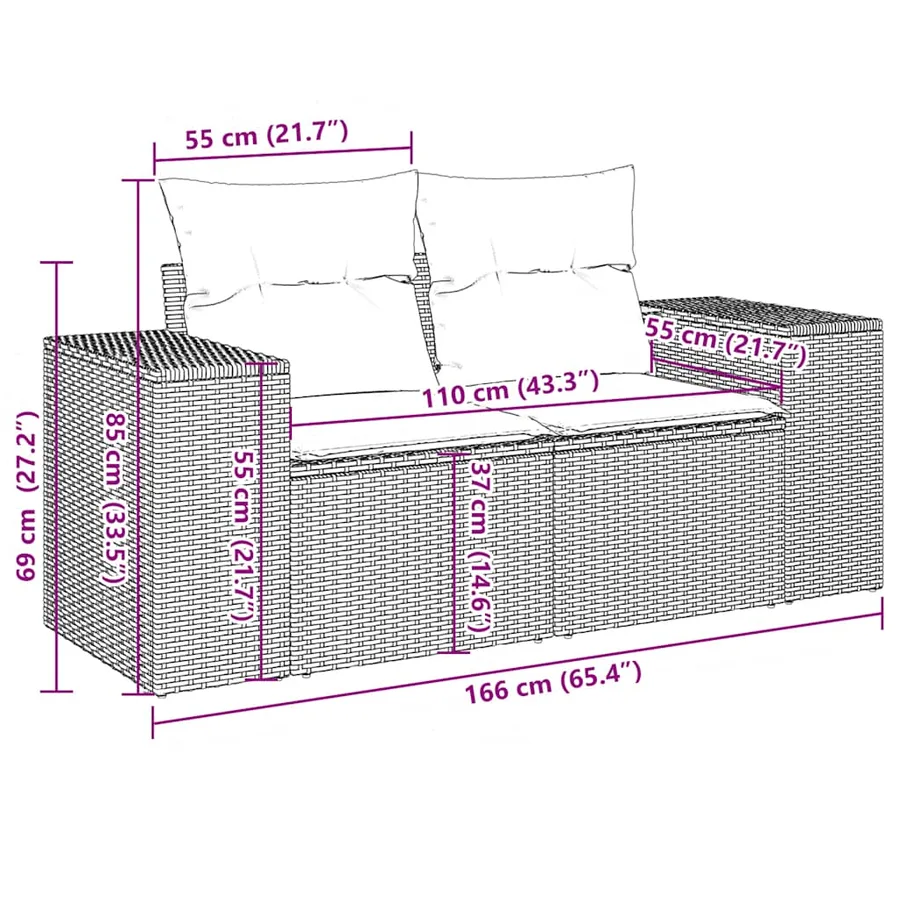 Ensemble de canapé de jardin 7 pcs avec coussins gris résine tressée - 14