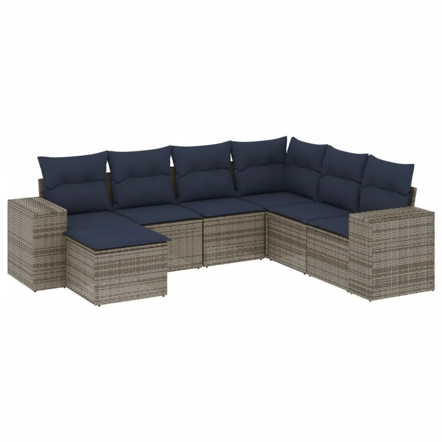 Ensemble de canapé de jardin 7 pcs avec coussins gris résine tressée - 2