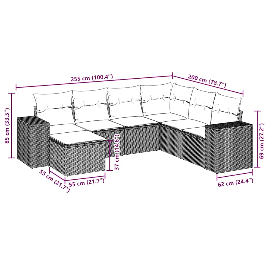 Ensemble de canapé de jardin 7 pcs avec coussins gris résine tressée - 8