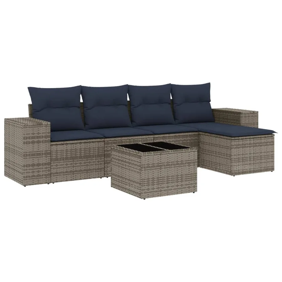 Ensemble de canapé de jardin 6 pcs avec coussins gris résine tressée - 2