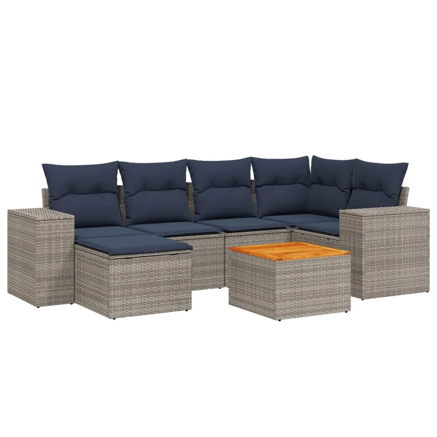 Ensemble de canapé de jardin 7 pcs avec coussins gris résine tressée - 2
