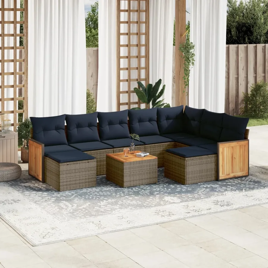 Ensemble de canapé de jardin 10 pcs avec coussins gris résine tressée