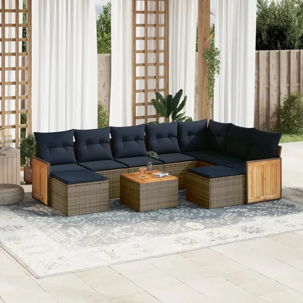Ensemble de canapé de jardin 10 pcs avec coussins gris résine tressée