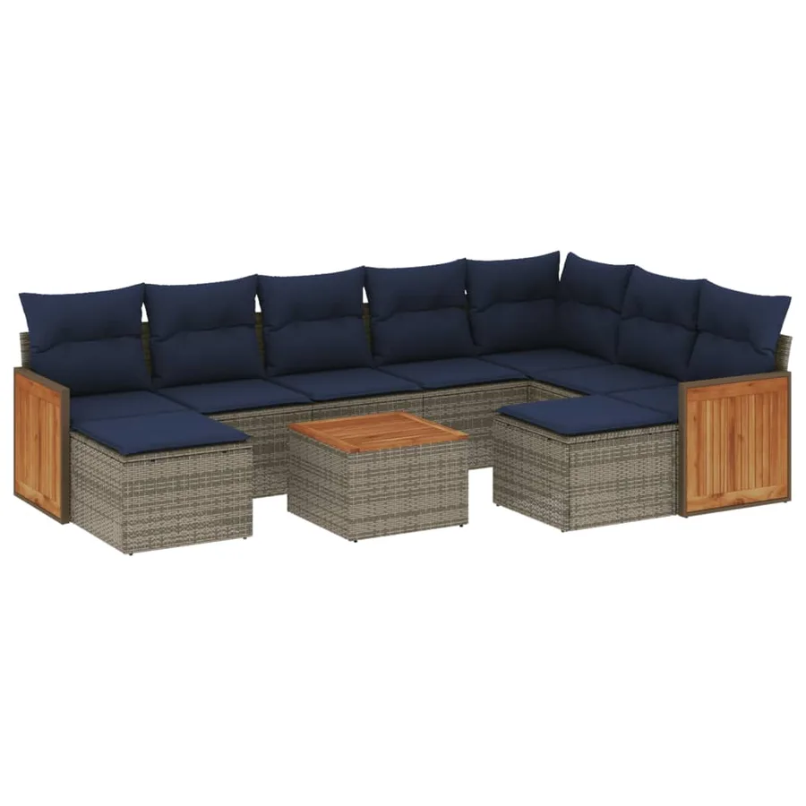 Ensemble de canapé de jardin 10 pcs avec coussins gris résine tressée - 2