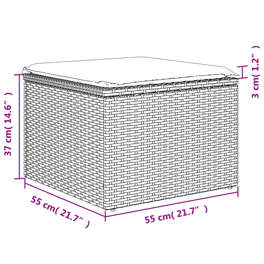 Tabouret de Jardin avec coussin Gris 55 x 55 x 37 cm polyrotin - 12