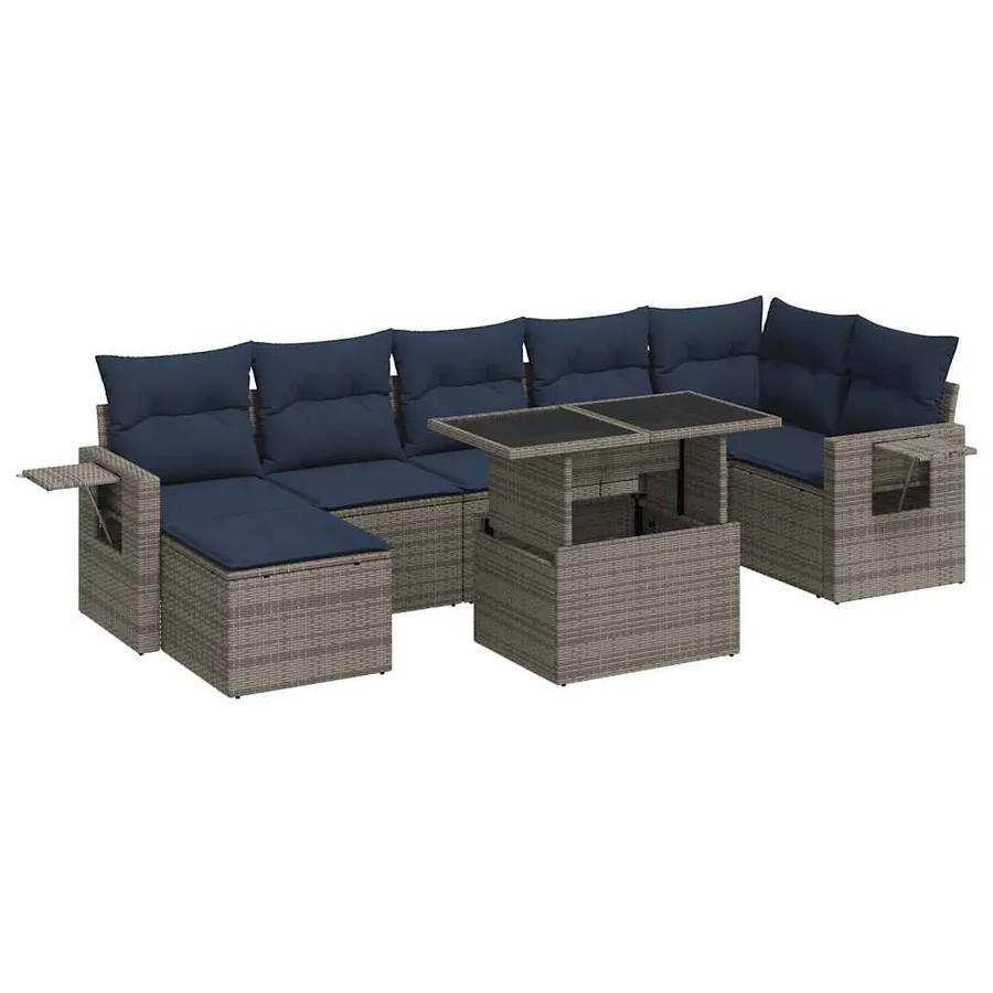 Salon de jardin avec coussins 8 pcs gris résine tressée acacia - 2