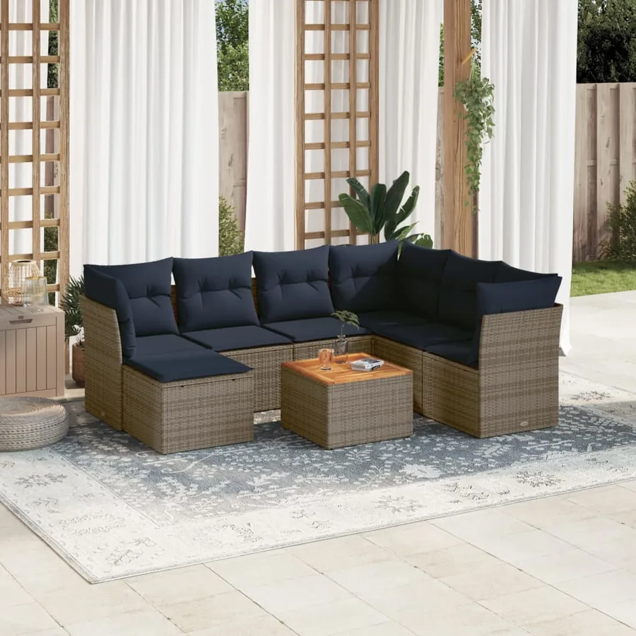 Ensemble de canapé de jardin 8 pcs avec coussins gris résine tressée