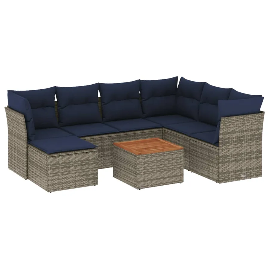 Ensemble de canapé de jardin 8 pcs avec coussins gris résine tressée - 2