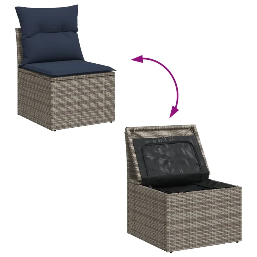 Ensemble de canapé de jardin 8 pcs avec coussins gris résine tressée - 9