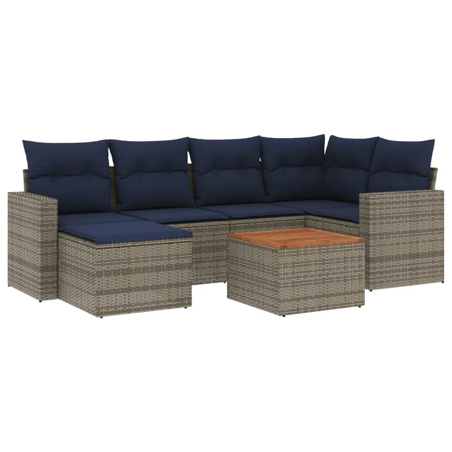 Ensemble de canapé de jardin 7 pcs avec coussins gris résine tressée - 2