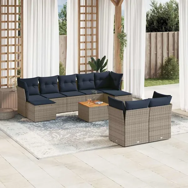 Ensemble de canapé de jardin 10 pcs avec coussins gris résine tressée