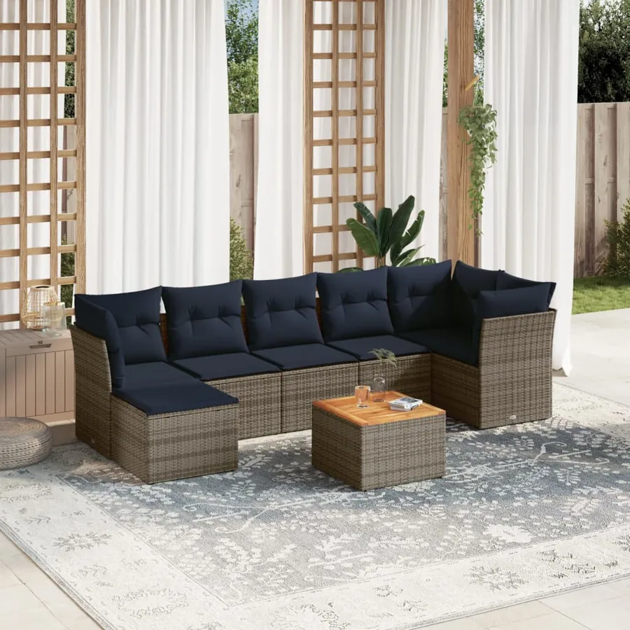 Ensemble de canapé de jardin 8 pcs avec coussins gris résine tressée
