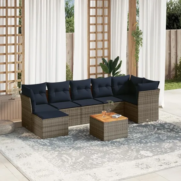 Ensemble de canapé de jardin 8 pcs avec coussins gris résine tressée