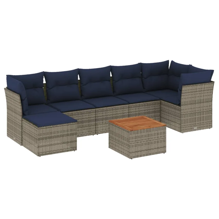 Ensemble de canapé de jardin 8 pcs avec coussins gris résine tressée - 2