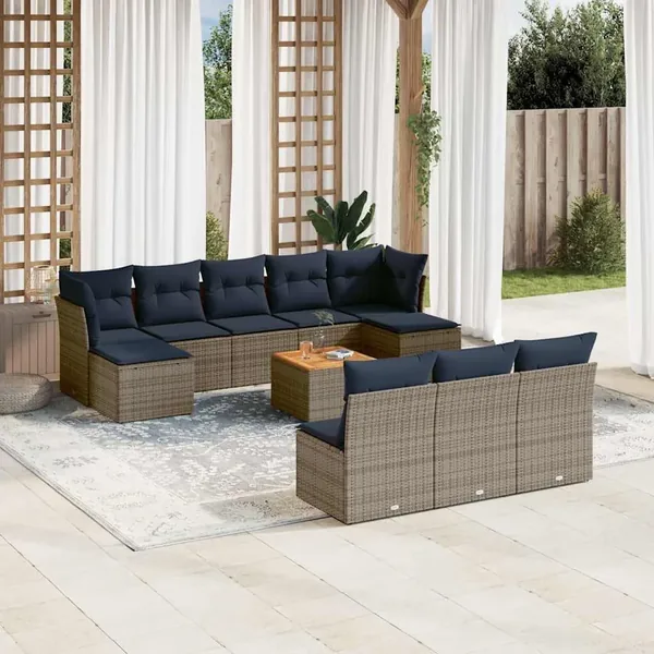 Ensemble de canapé de jardin 11 pcs avec coussins gris résine tressée