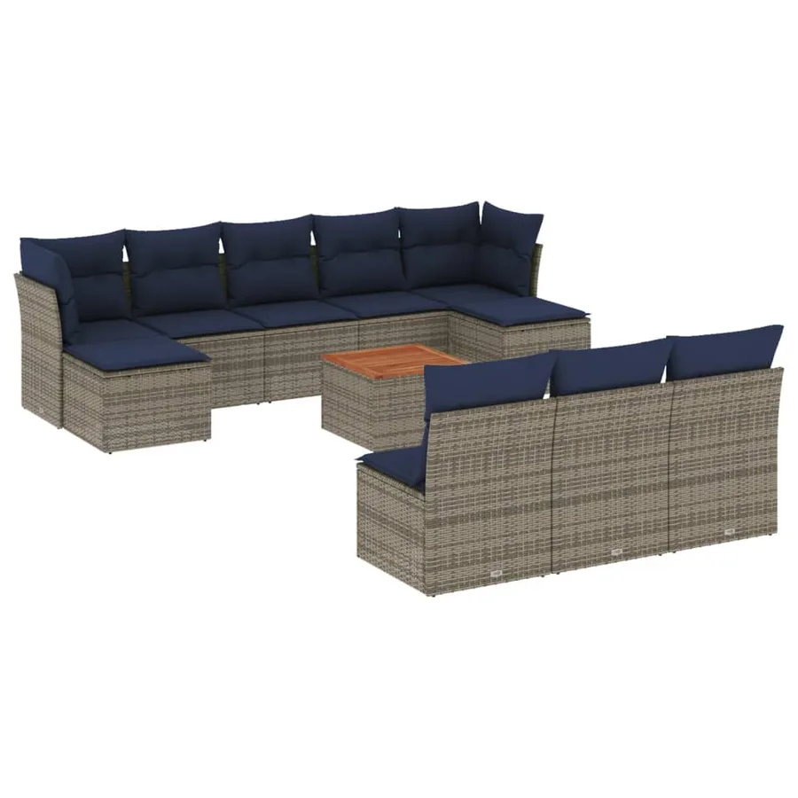 Ensemble de canapé de jardin 11 pcs avec coussins gris résine tressée - 2