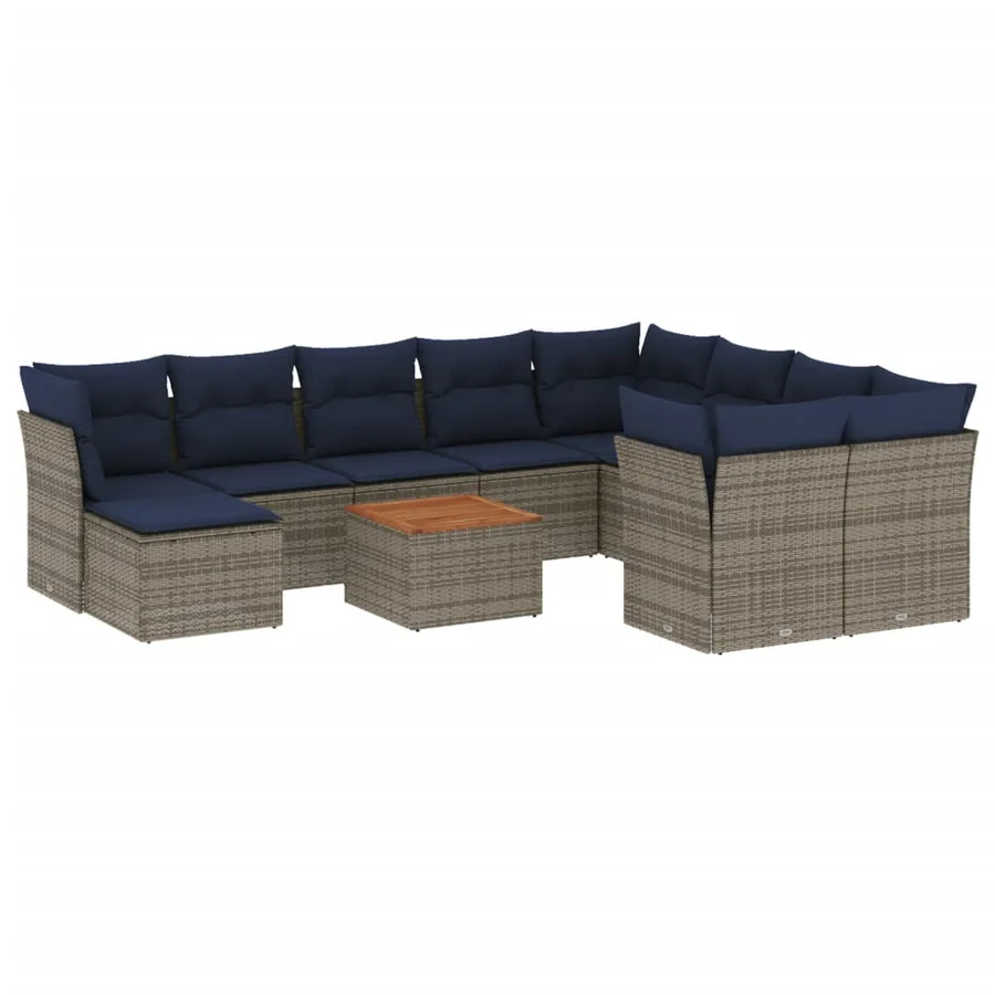 Ensemble de canapé de jardin 11 pcs avec coussins gris résine tressée - 2