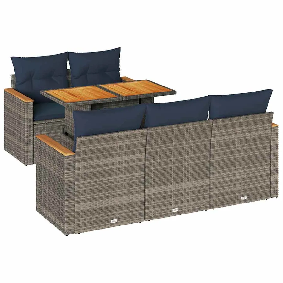 Salon de jardin 6 pcs avec coussins gris résine tressée - 2