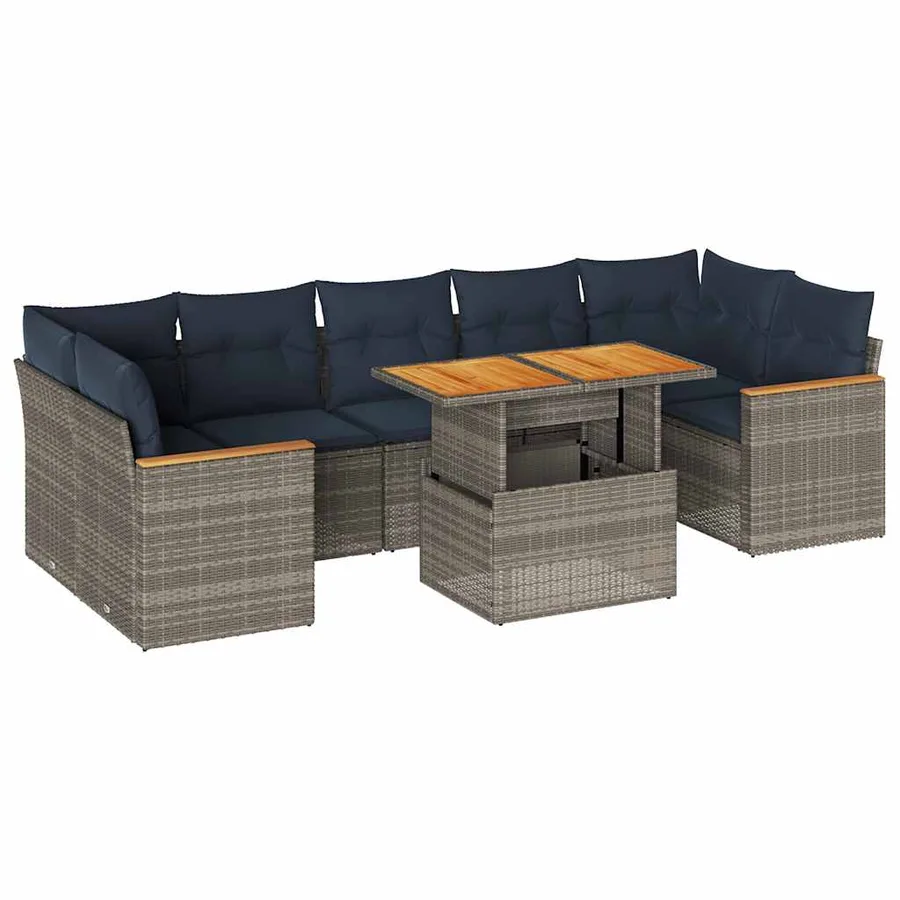 Salon de jardin 8 pcs avec coussins gris résine tressée - 2