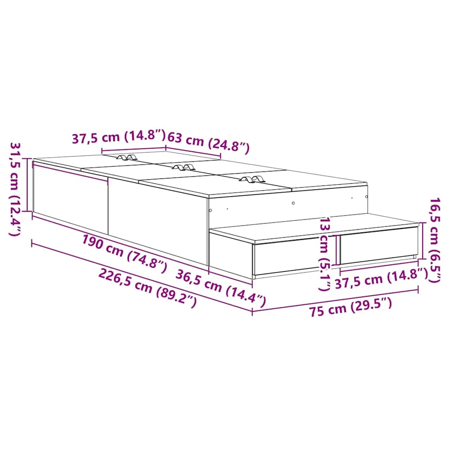 Cadre de lit avec rangement Chêne noir 75 cm Bois d'ingénierie - 14