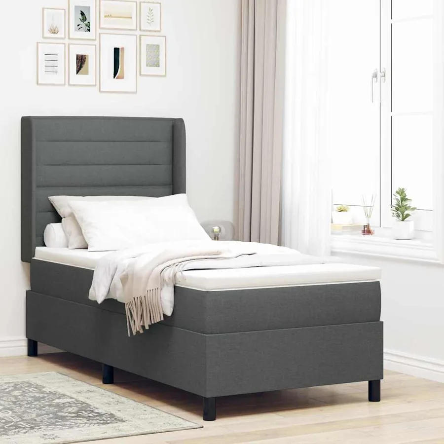 Lit à ressort LED avec matelas Gris foncé 80 x 200 cm tissu