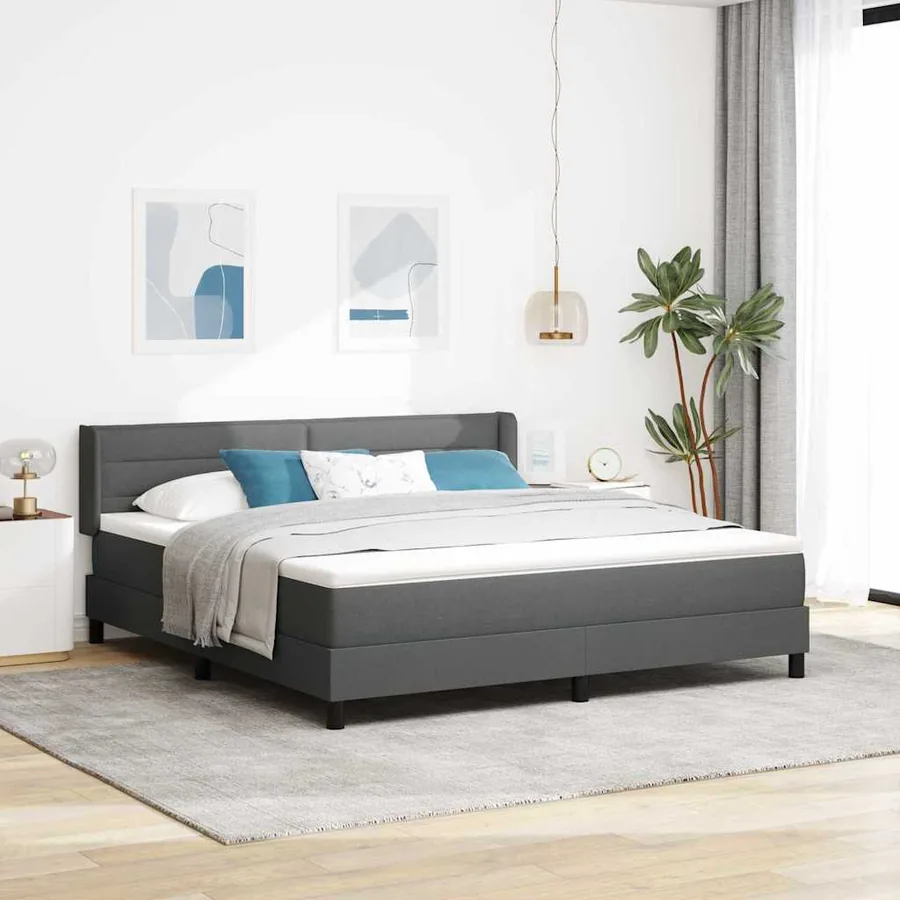 Lit à ressorts avec tête de lit Gris foncé 200 x 180 cm tissu