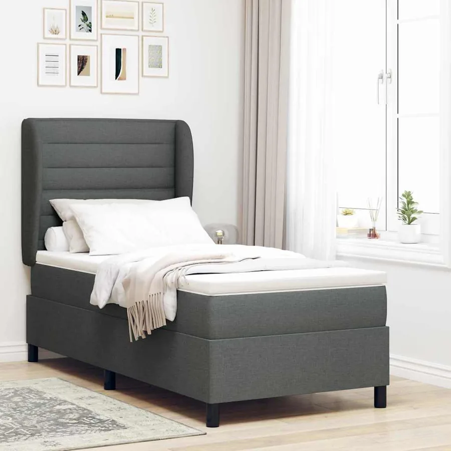 Lit à ressorts avec matelas Gris foncé 80 x 200 cm tissu
