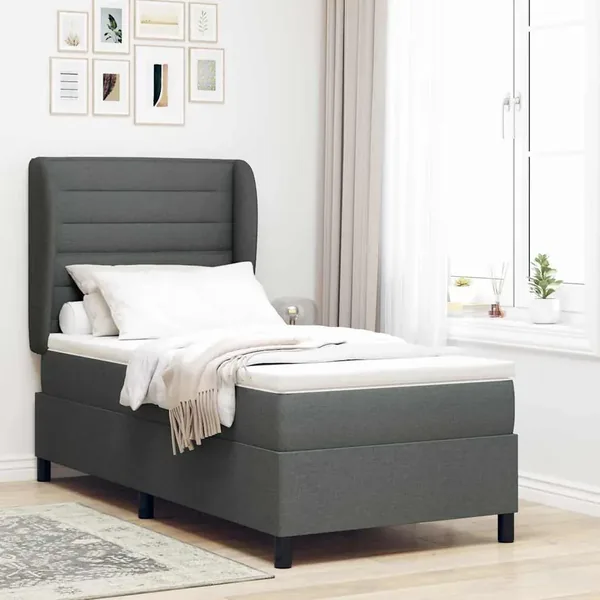 Lit à ressorts avec matelas Gris foncé 80 x 200 cm tissu