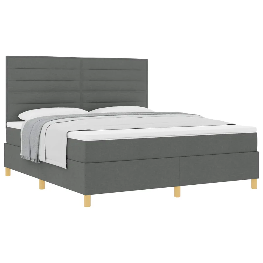Lit à ressorts avec matelas Gris foncé 180 x 200 cm tissu - 2