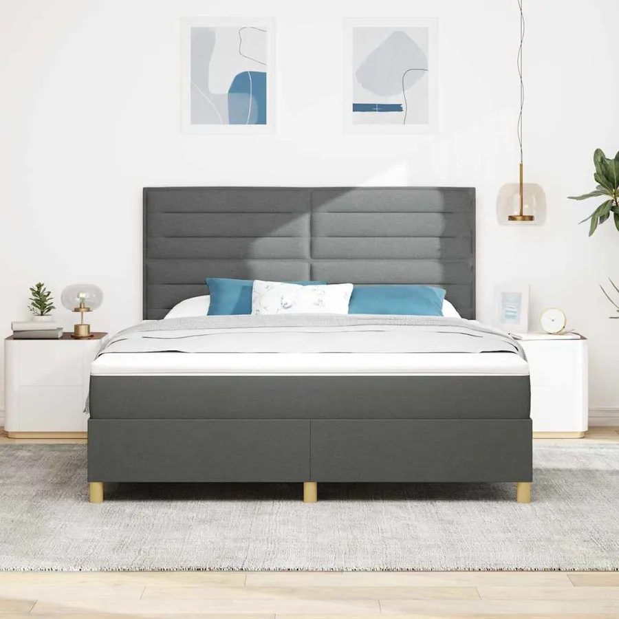 Lit à ressorts avec matelas Gris foncé 180 x 200 cm tissu - 3
