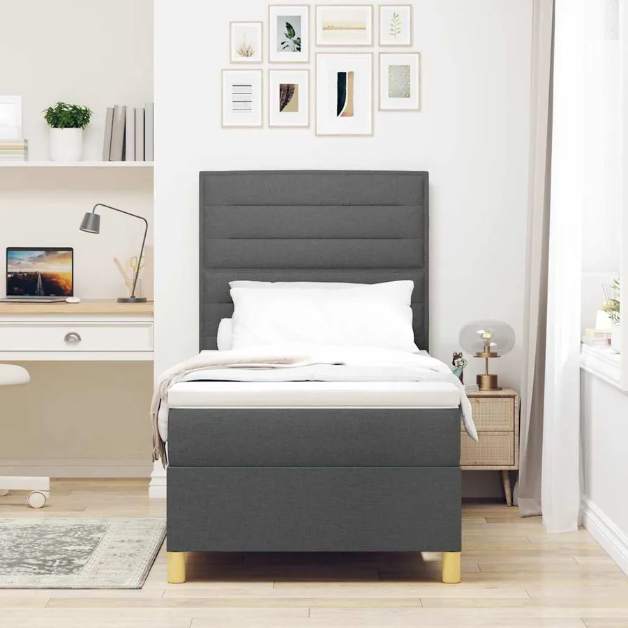 Lit à ressorts avec matelas Gris foncé 80 x 200 cm tissu - 3