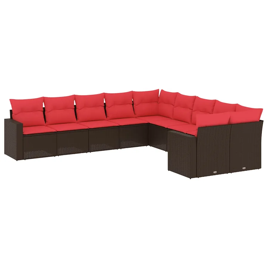 Salon de jardin 10 pcs avec coussins marron résine tressée - 2