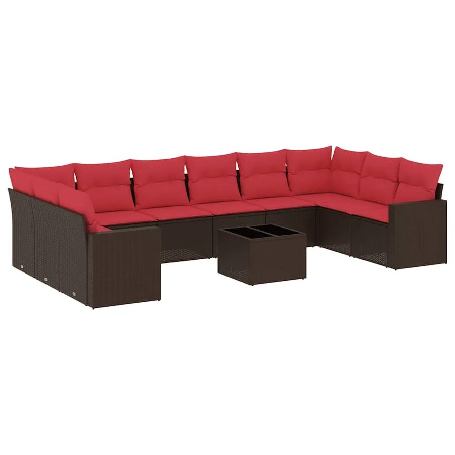Salon de jardin et coussins 11 pcs marron résine tressée - 2